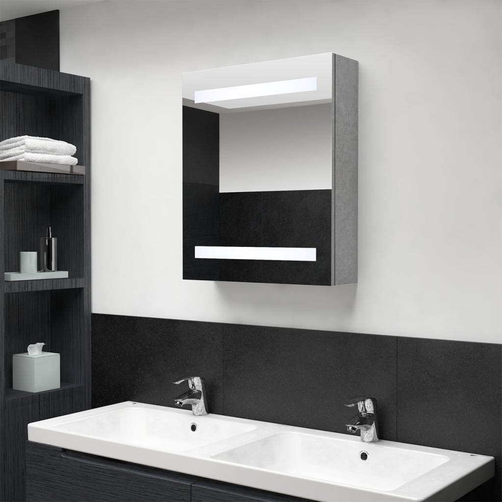 vidaXL LED vannitoa peegelkapp, betoonhall, 50 x 14 x 60 cm