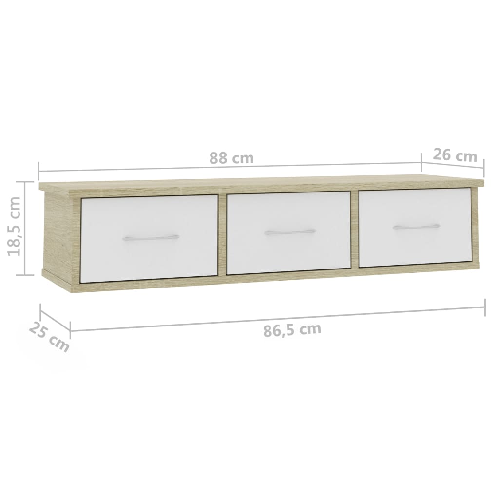 vidaXL seinasahtlid, valge ja Sonoma tamm 88x26x18,5 cm puitlaastplaat