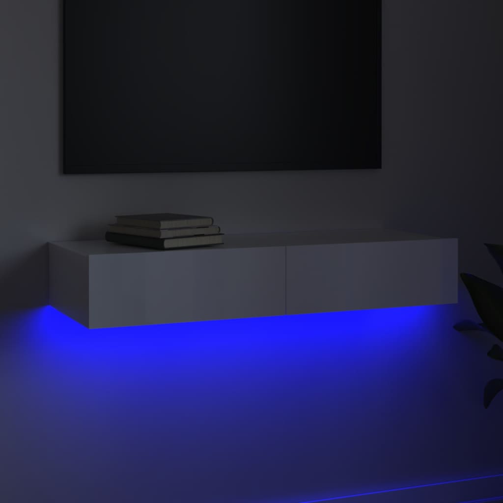 vidaXL telerialus LED-tuledega, kõrgläikega valge, 90x35x15,5 cm