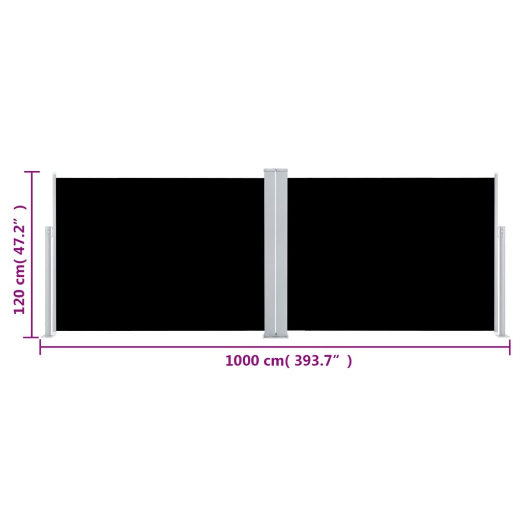 vidaXL lahtitõmmatav külgsein, must, 120 x 1000 cm