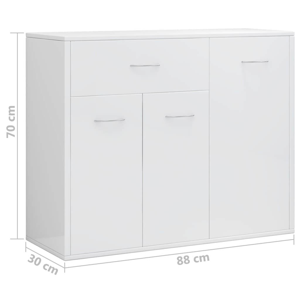 vidaXL puhvetkapp kõrgläikega valge 88 x 30 x 70 cm, puitlaastplaat