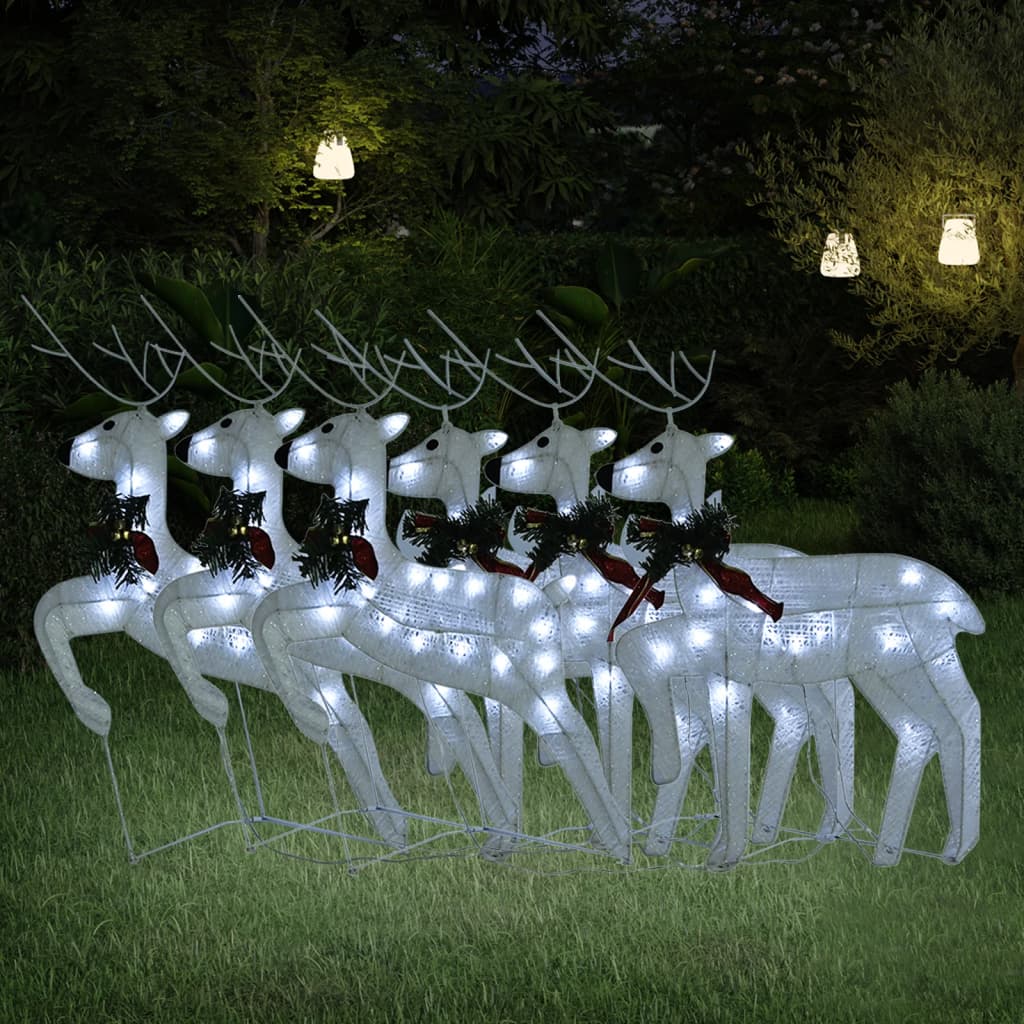 vidaXL jõulu põhjapõdrad 6 tk valge, 120 LEDi