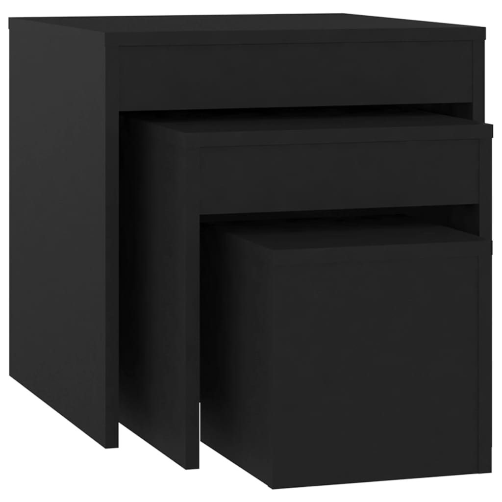 vidaXL üksteise alla mahtuvad lauad, 3 tk, must, puitlaastplaat