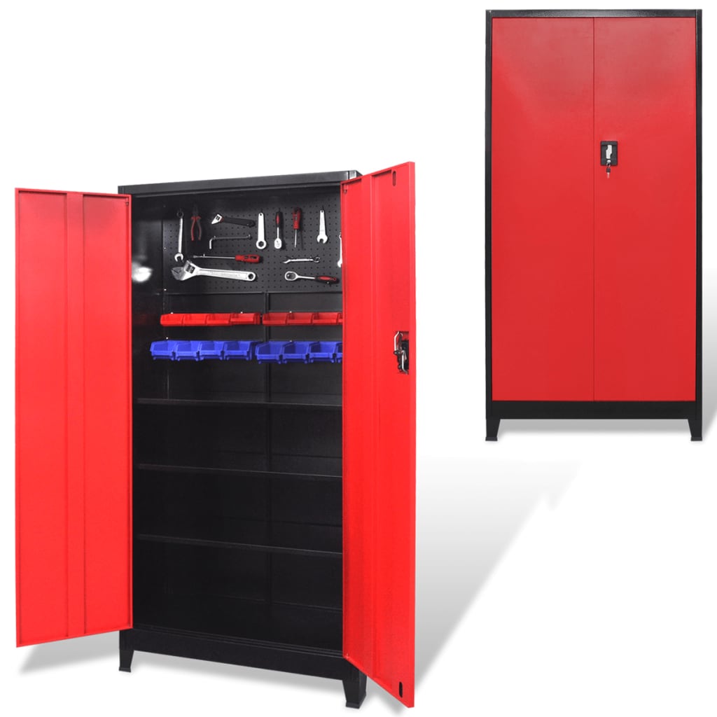 vidaXLi kahe uksega tööriistakapp terasest 90 x 40 x 180 cm, must ja punane