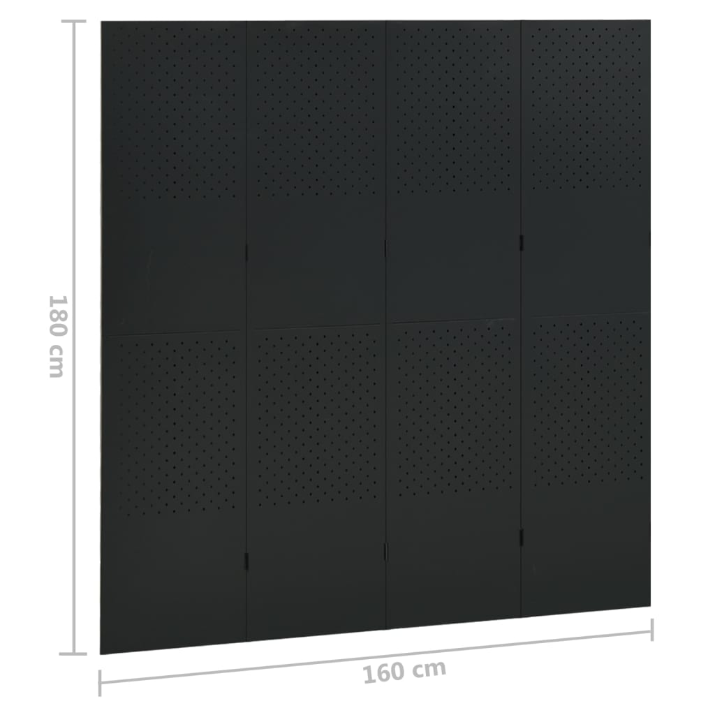 vidaXL 4 paneeliga ruumijagaja, must, 160 x 180 cm