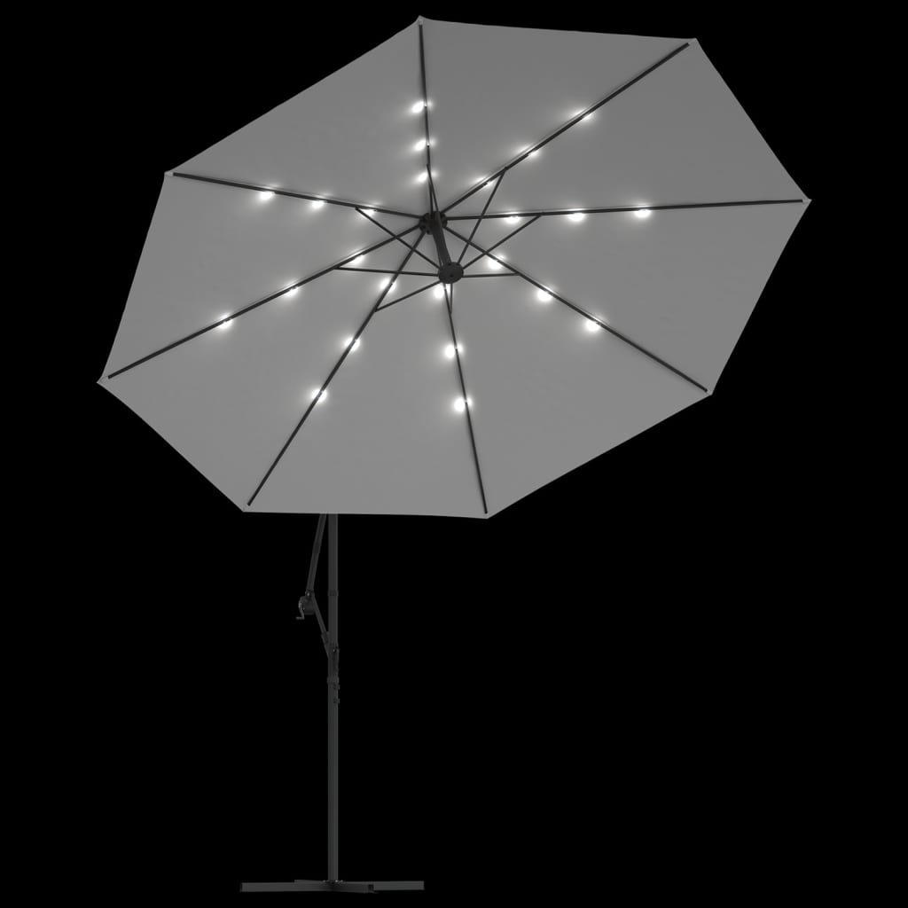 vidaXL konsooldisainiga päikesevari LED, metallpost, 350 cm liivakarva