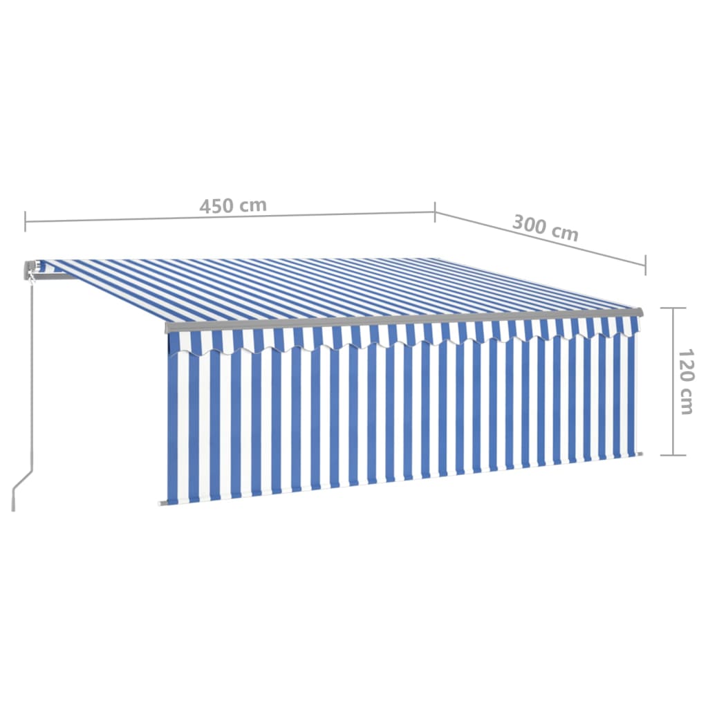 vidaXL käsitsi sissetõmmatav varikatus rulooga, 4,5x3 m, sinine/valge