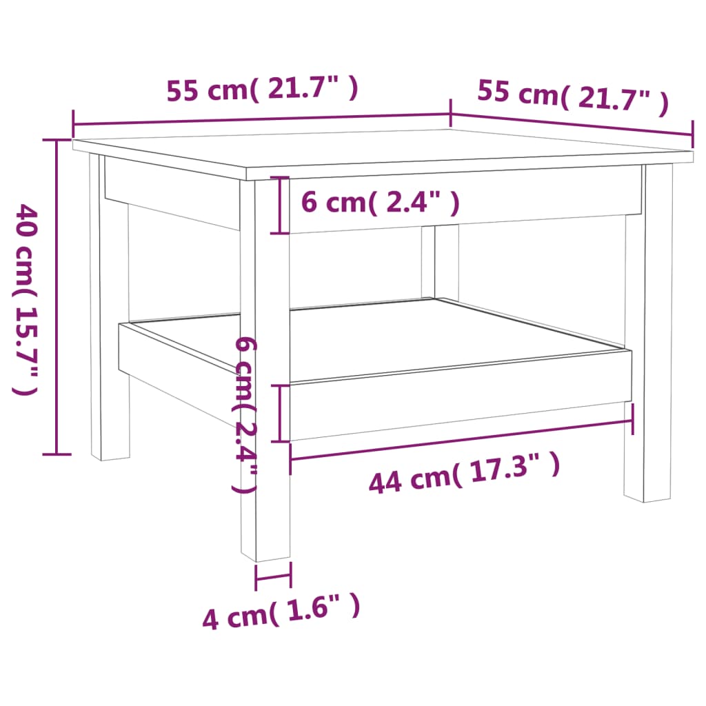 vidaXL kohvilaud, valge, 55x55x40 cm, männipuit