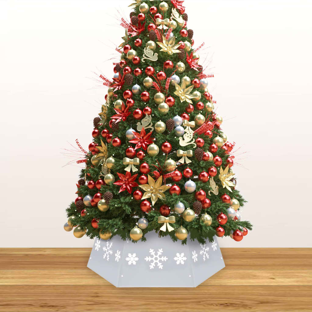 vidaXL jõulupuu seelik, hõbedane ja valge Ø68x25 cm