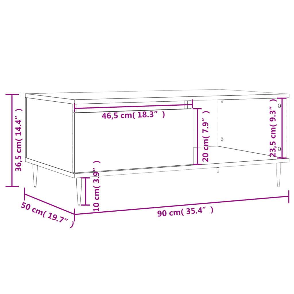 vidaXL kohvilaud, suitsutatud tamm, 90x50x36,5 cm, tehispuit