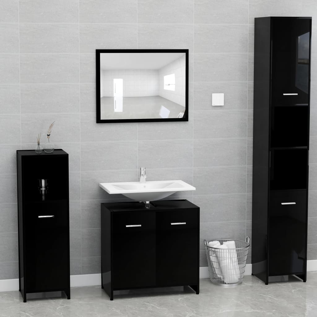 vidaXL vannitoamööbli komplekt, kõrgläikega must, tehispuit