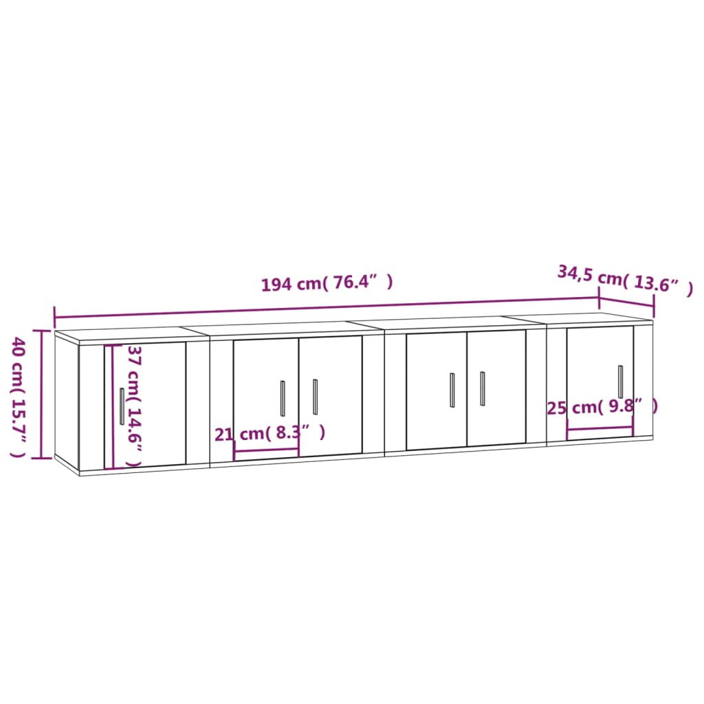 vidaXL 4-osaline telerikappide komplekt, hall Sonoma tamm, tehispuit