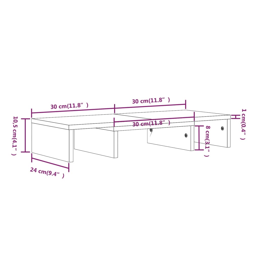 vidaXL monitorialus, meepruun, 60 x 24 x 10,5 cm, männipuit
