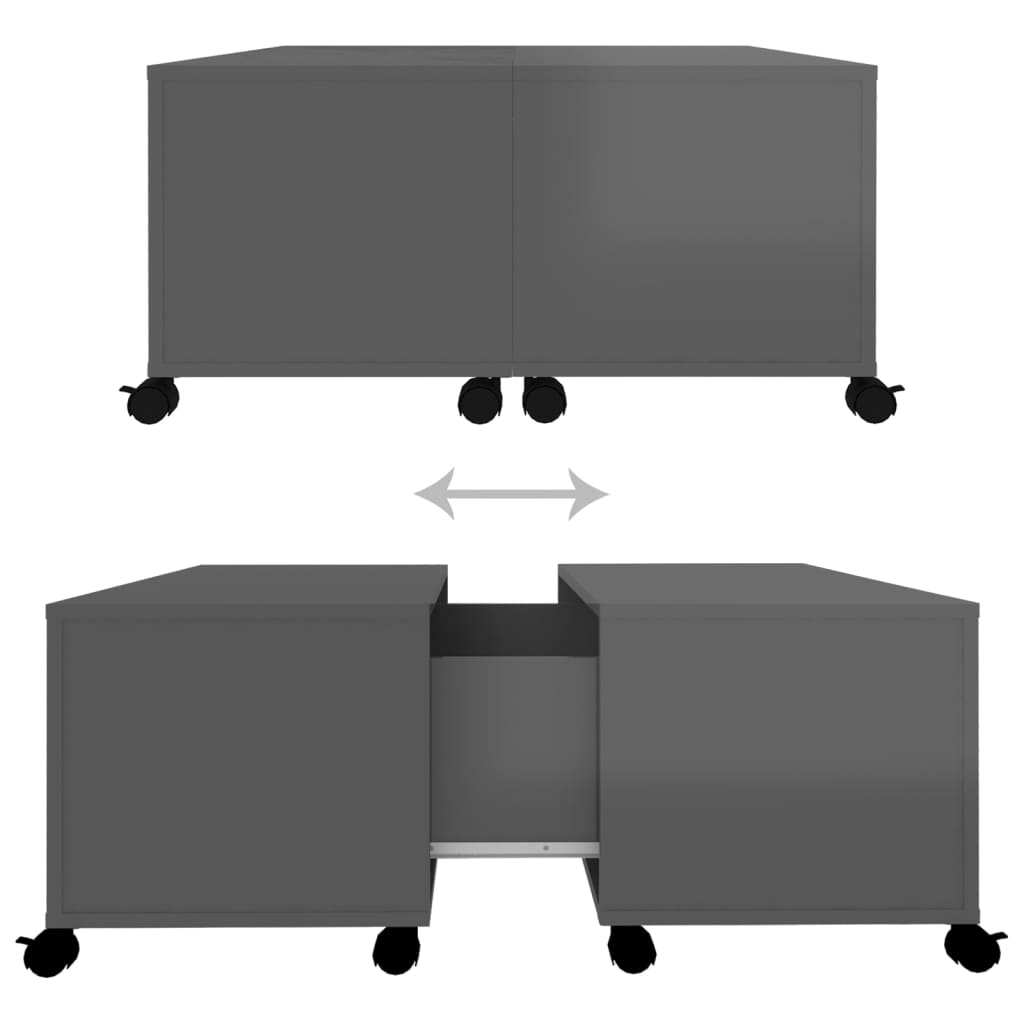 vidaXL kohvilaud, kõrgläikega hall, 75 x 75 x 38 cm, puitlaastplaat