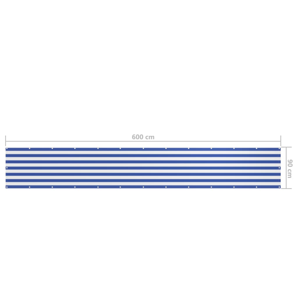 vidaXL rõdusirm, valge ja sinine, 90 x 600 cm, oxford-kangas