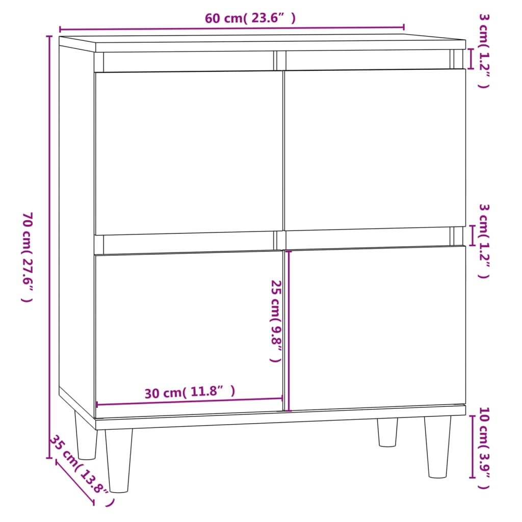 vidaXL puhvetkapp, kõrgläikega valge, 60 x 35 x 70 cm, tehispuit