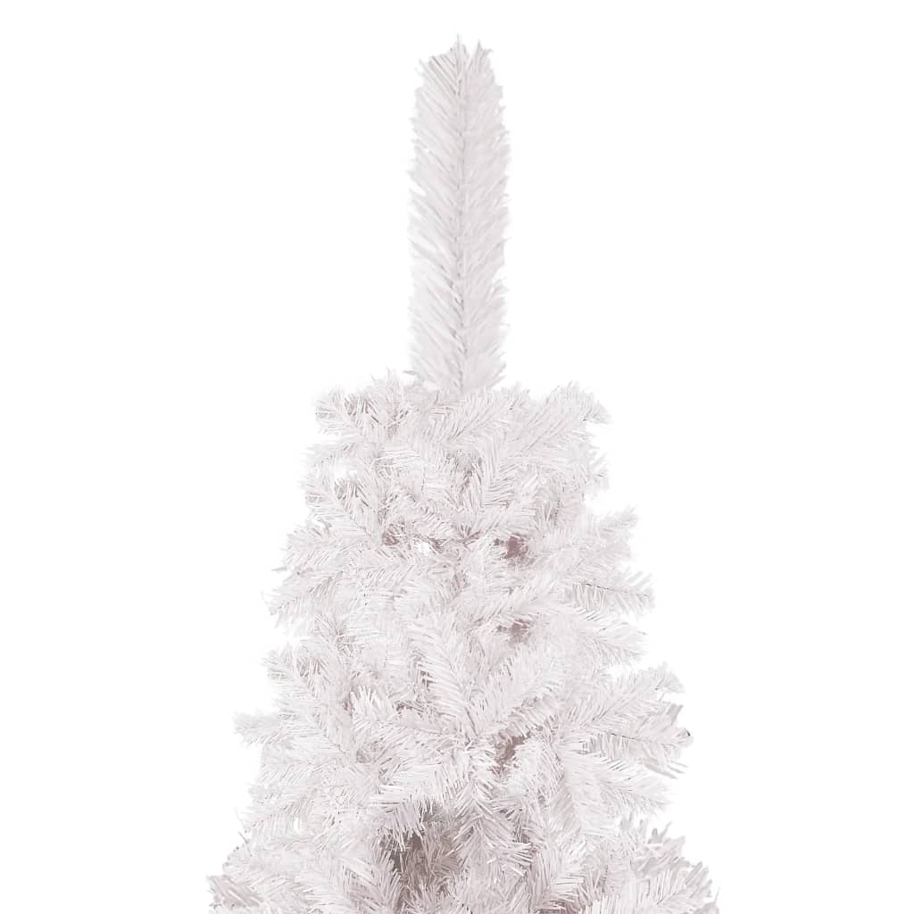 vidaXL kitsas valgustatud kunstkuusk kuulidega, valge, 210 cm