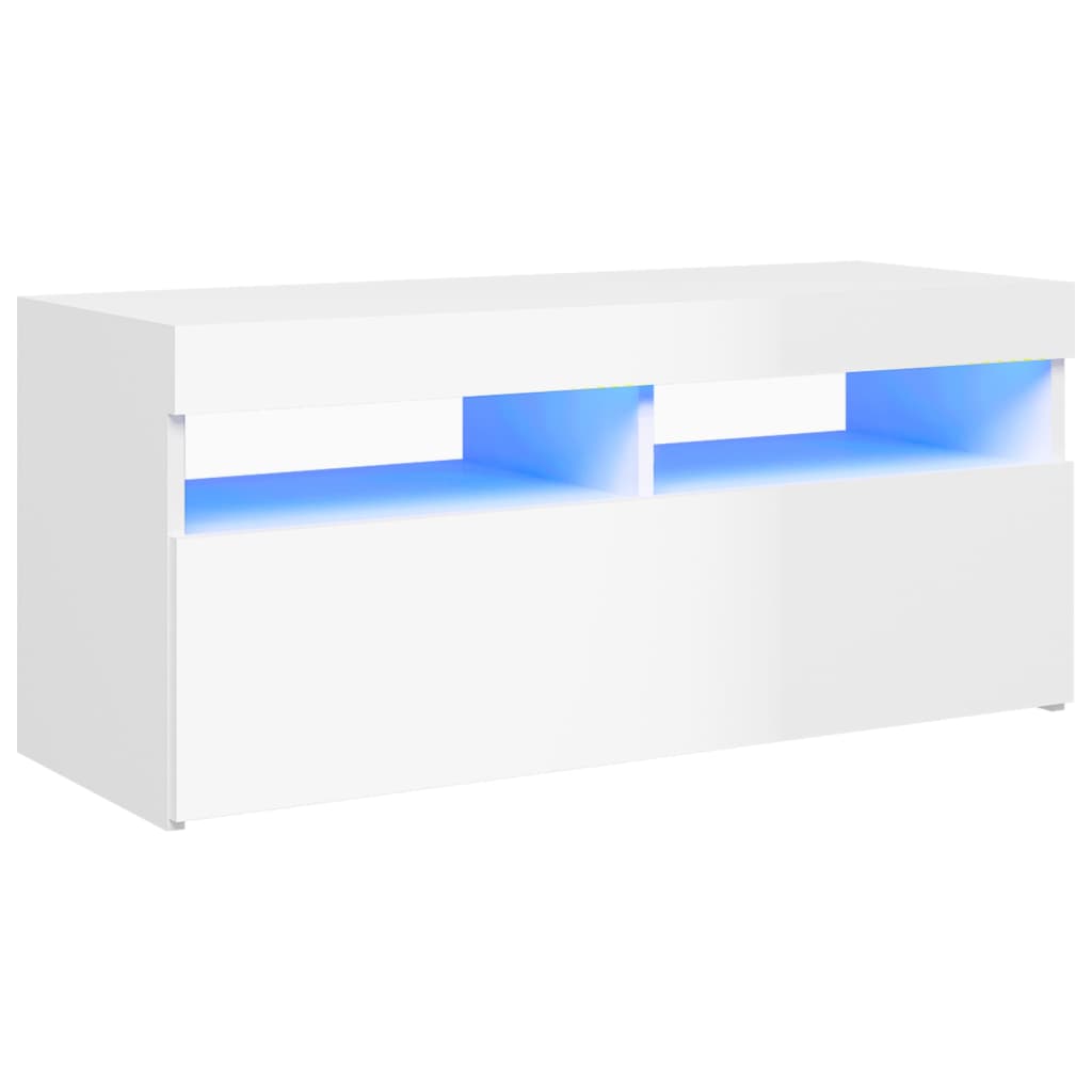 vidaXL telerialus LED-tuledega, kõrgläikega valge, 90 x 35 x 40 cm