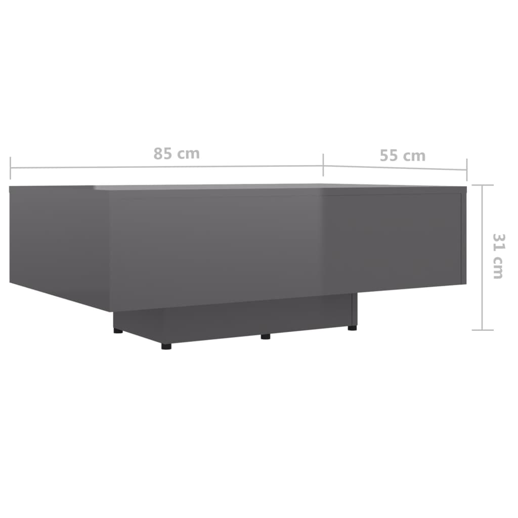vidaXL kohvilaud, kõrgläikega hall, 85 x 55 x 31 cm, puitlaastplaat