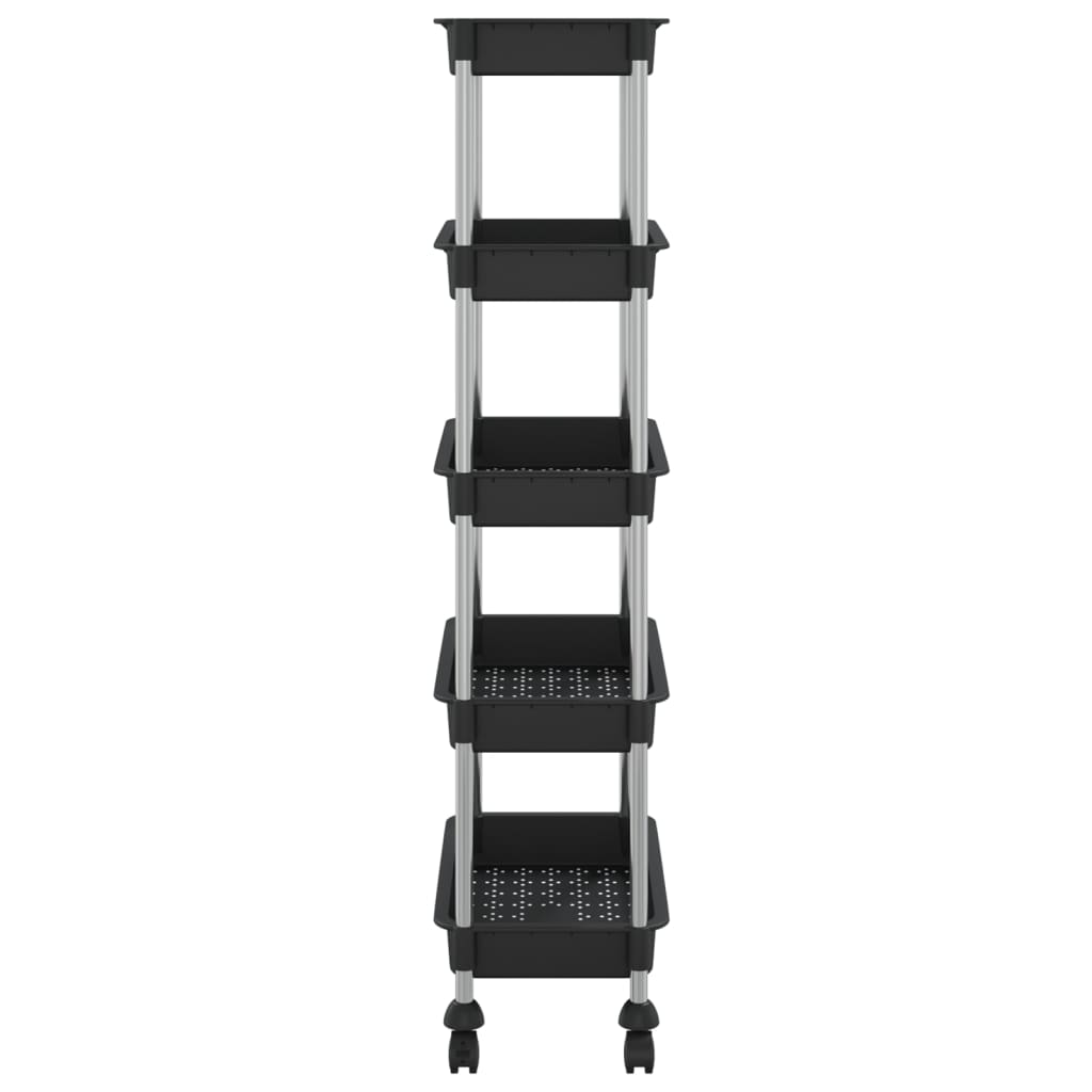 vidaXL 5-korruseline köögikäru, must, 42x29x128 cm, raud ja ABS