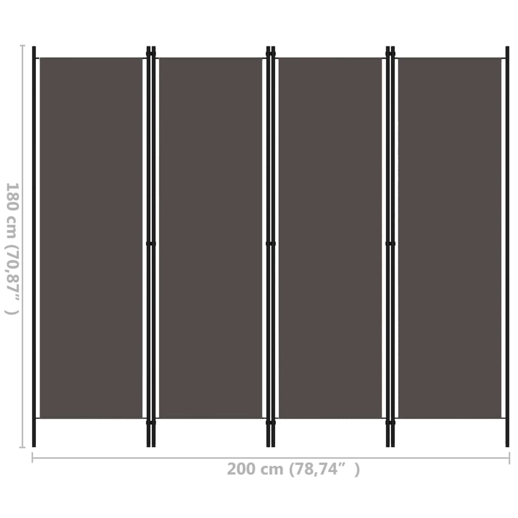 vidaXL 4 paneeliga ruumijagaja, antratsiithall, 200 x 180 cm