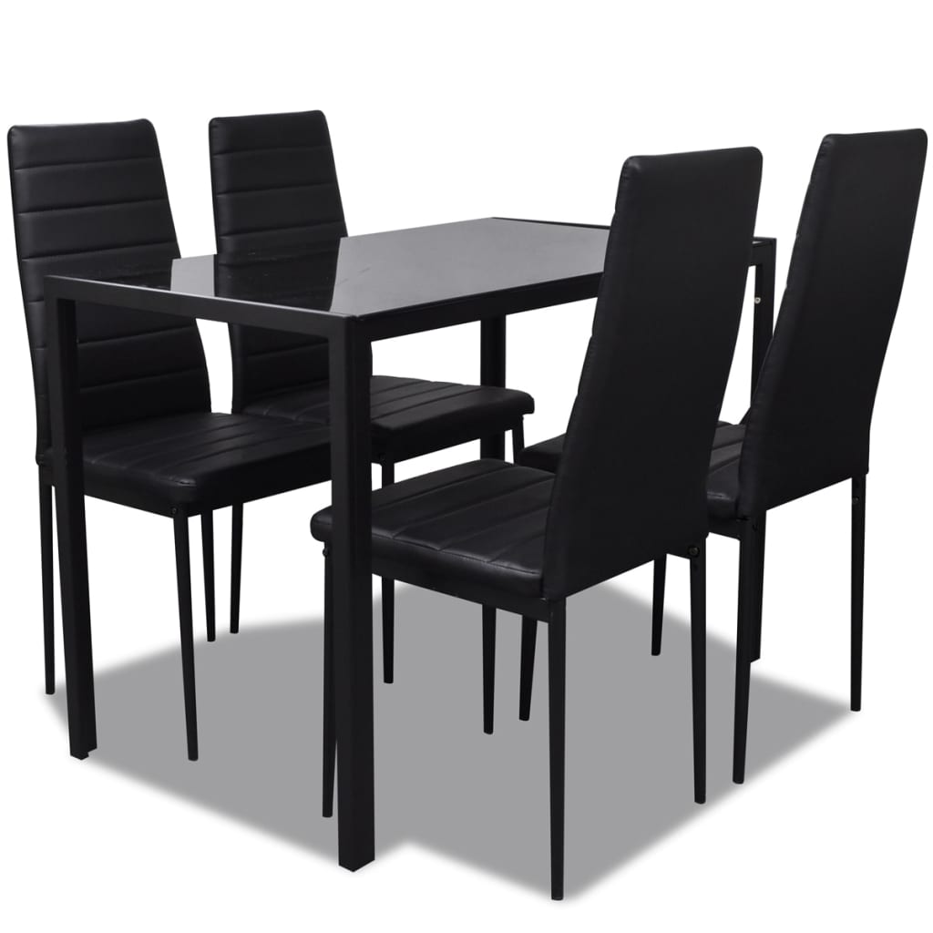 vidaXL söögilaud ja toolid, 5 osa, kunstnahast, must