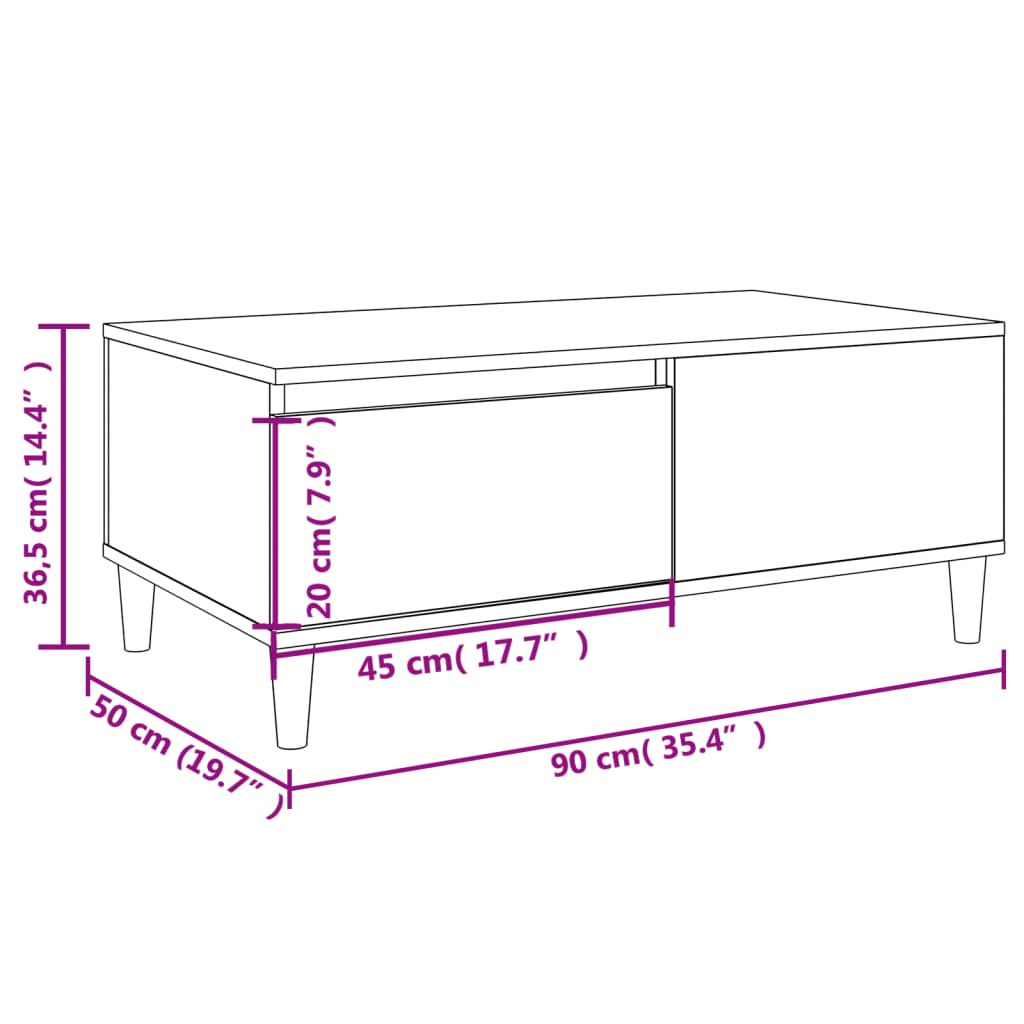 vidaXL kohvilaud, valge, 90x50x36,5 cm, tehispuit