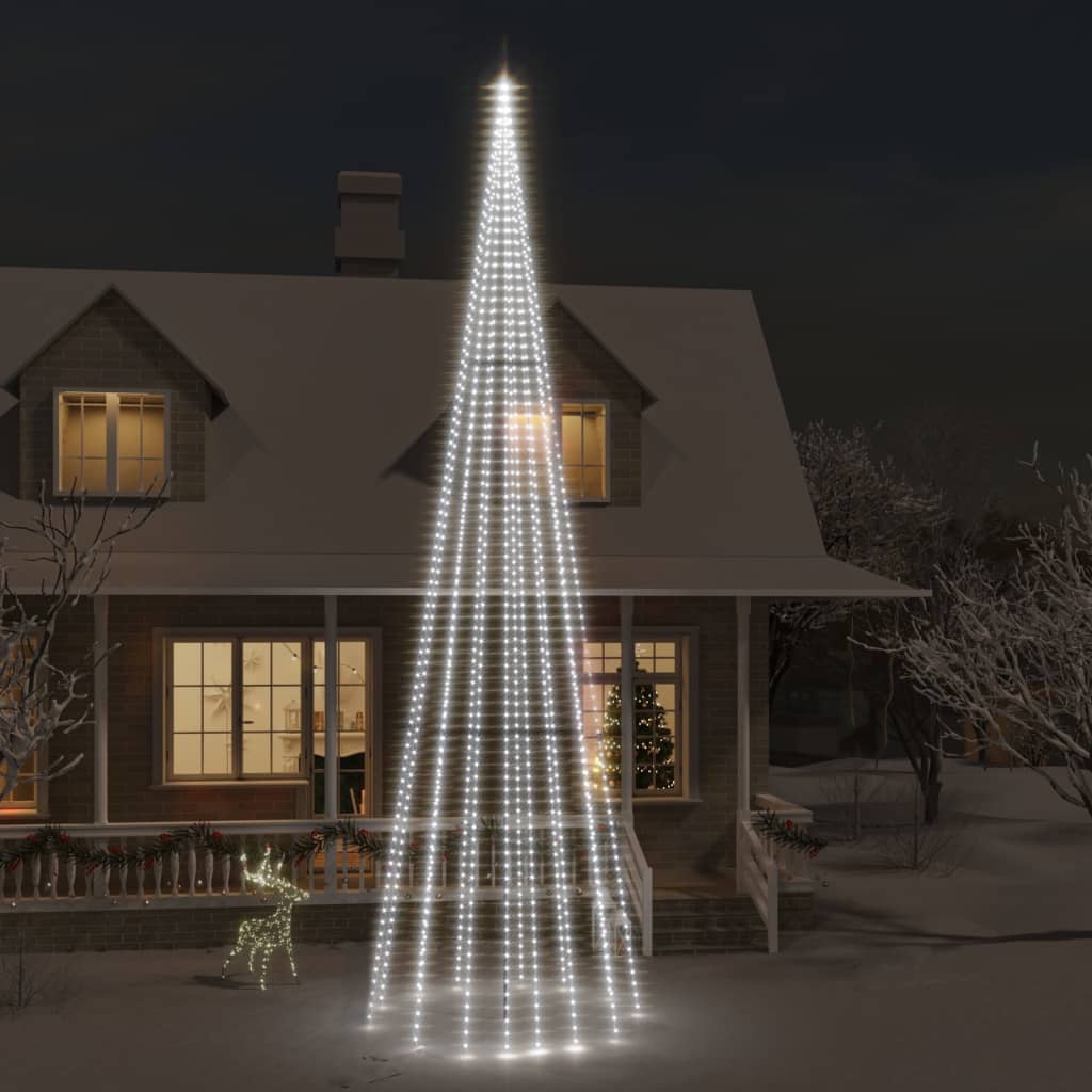 vidaXL jõulupuu vaiaga, külm valge, 1134 LEDi, 800 cm
