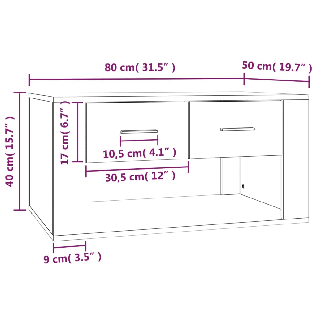 vidaXL kohvilaud, valge, 80 x 50 x 40 cm, tehispuit