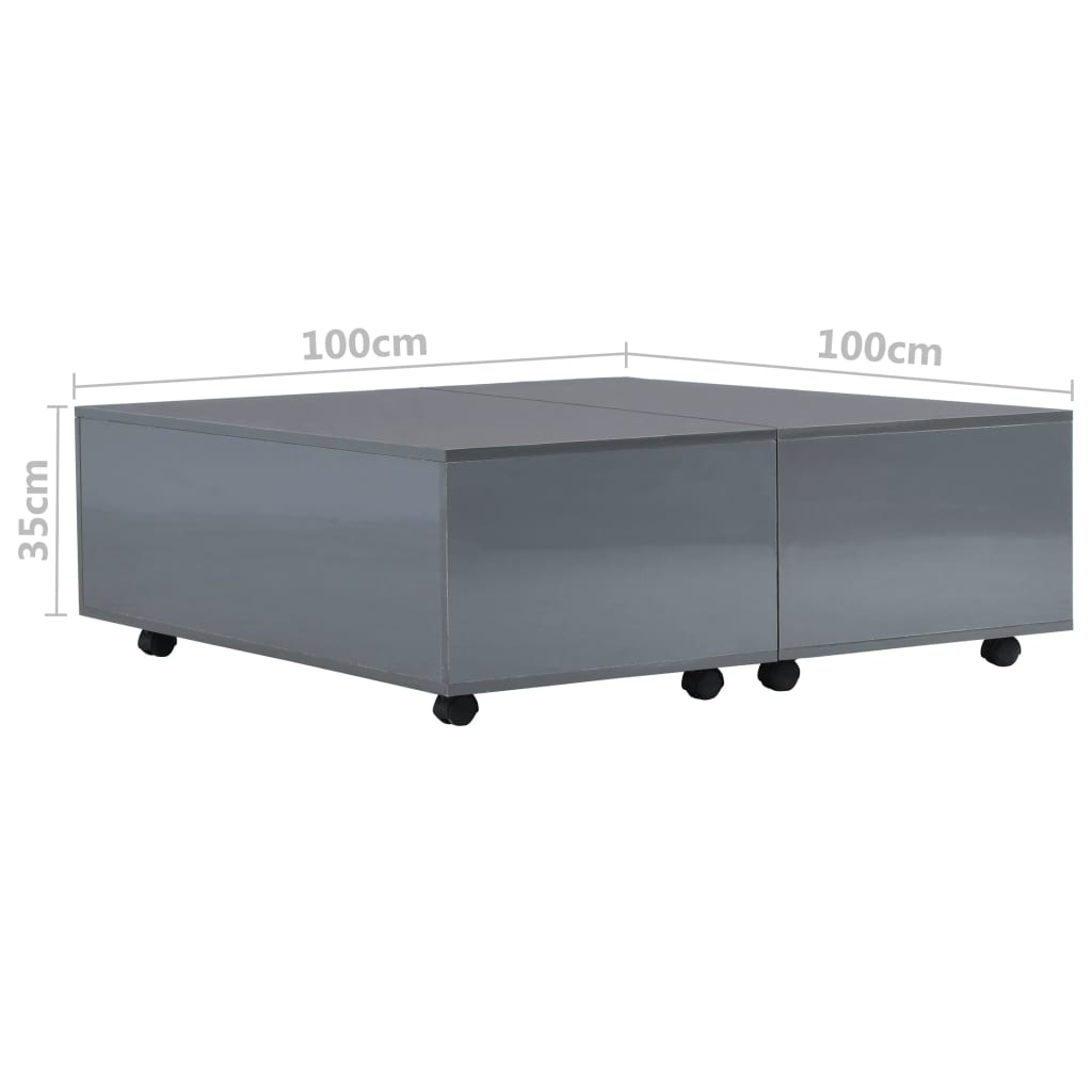 vidaXL kõrgläikega kohvilaud, hall, 100 x 100 x 35 cm
