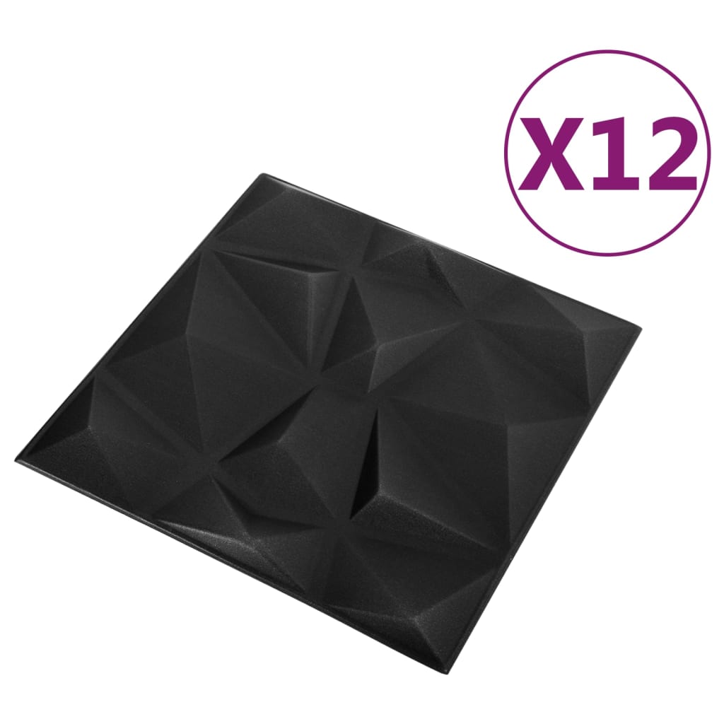 vidaXL 3D seinapaneelid, 12 tk, 50x50 cm, teemantmust, 3 m²
