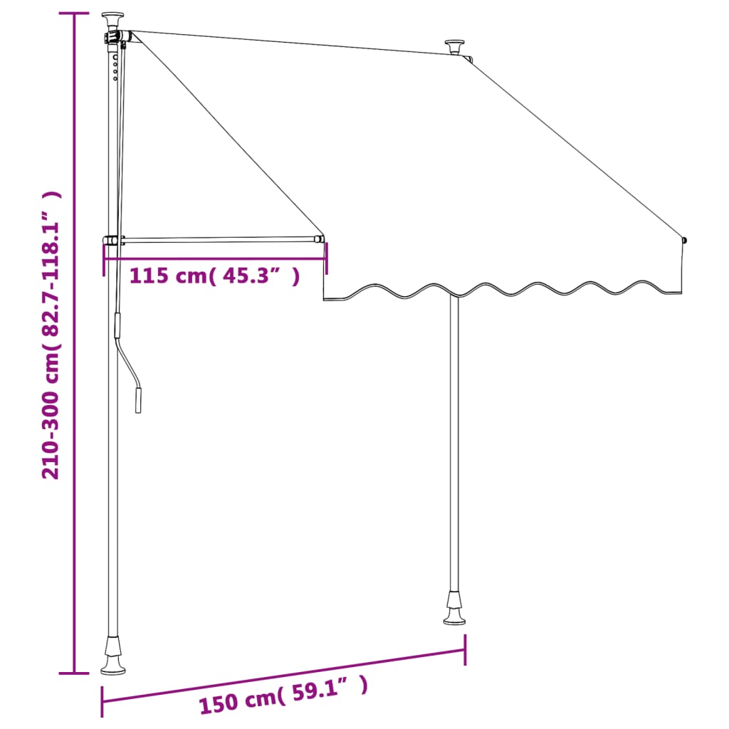 vidaXL sissetõmmatav varikatus, antratsiit, 150x150 cm, kangas/teras