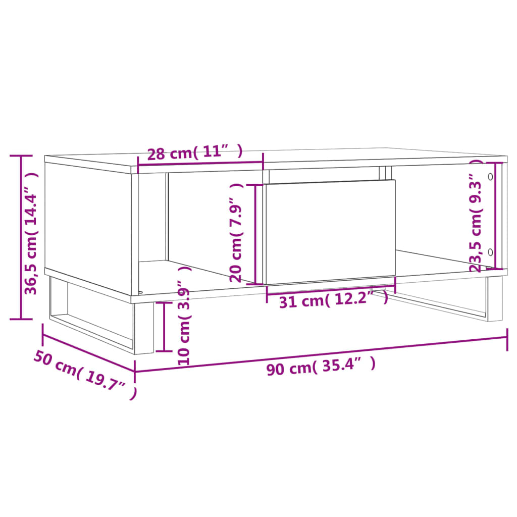 vidaXL kohvilaud, must, 90 x 50 x 36,5 cm, tehispuit