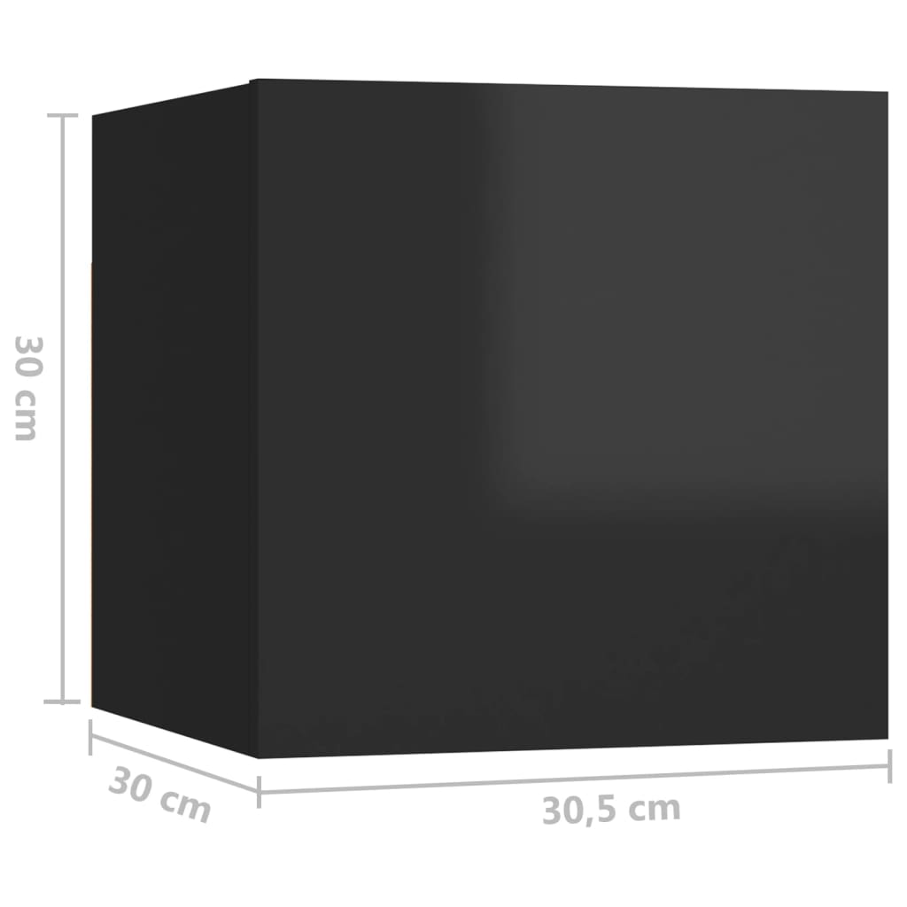 vidaXL seina telerikapid 8 tk, kõrgläikega must, 30,5 x 30 x 30 cm