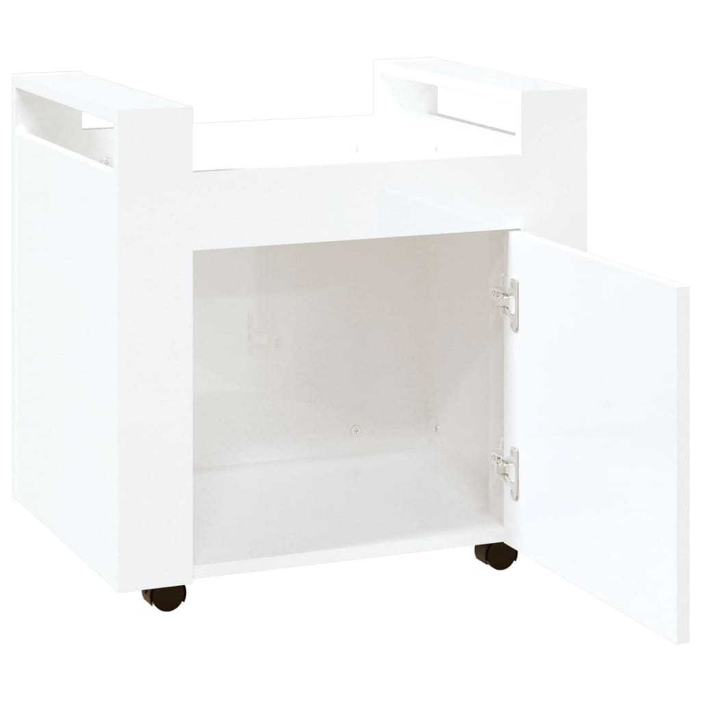 vidaXL lauakäru, kõrgläikega, valge 60x45x60 cm tehispuit