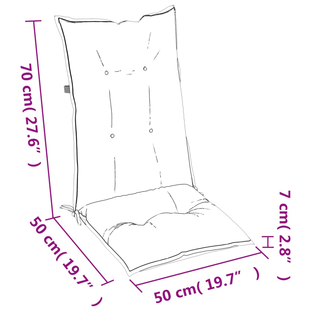 vidaXL kõrge seljatoega toolipadjad 2 tk, kreem, 120x50x7 cm, kangas
