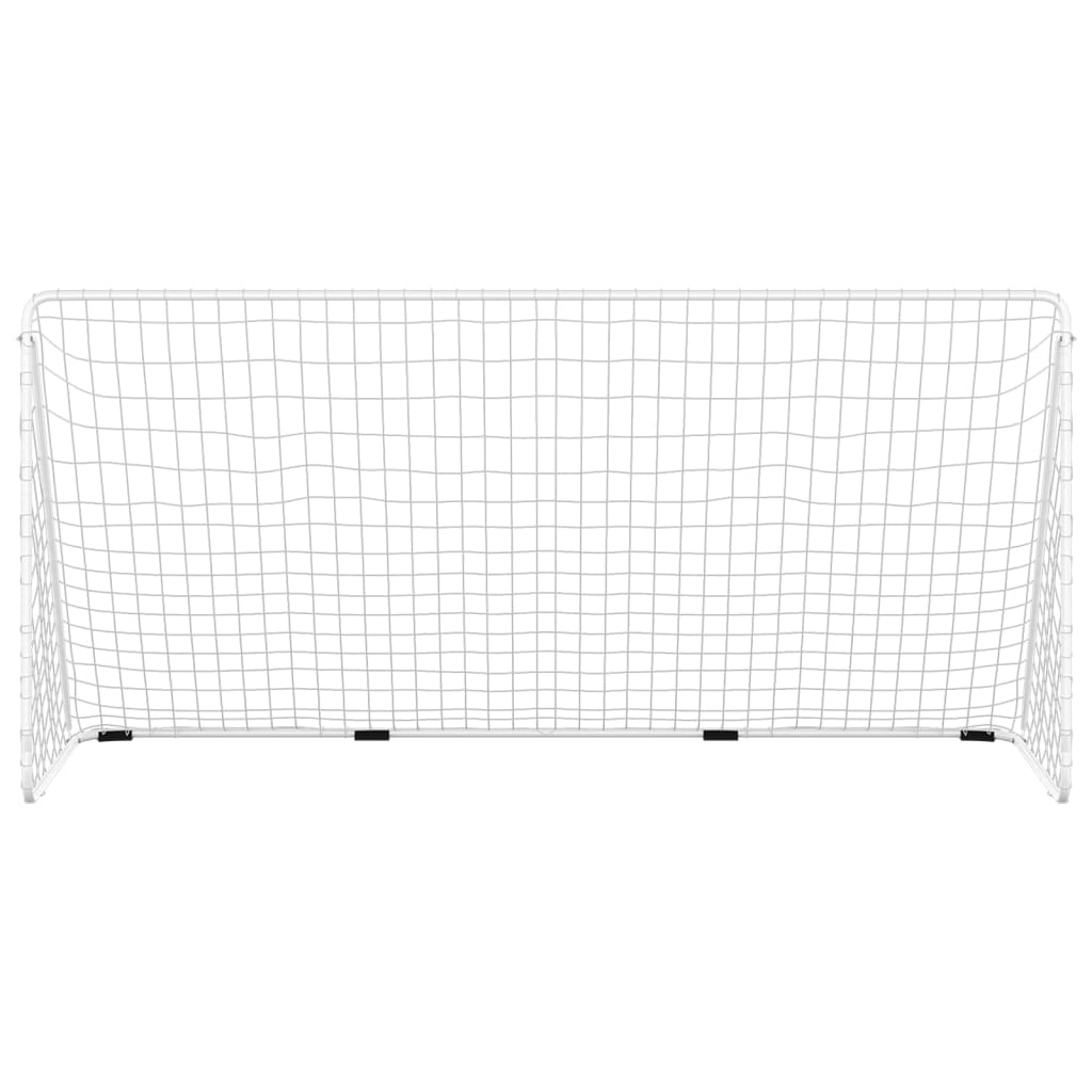 vidaXL jalgpallivärav võrguga, valge, 366x122x182 cm, teras