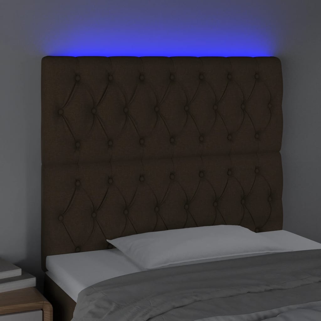 vidaXL LED-voodipeats, tumepruun, 90x7x118/128 cm, kangas