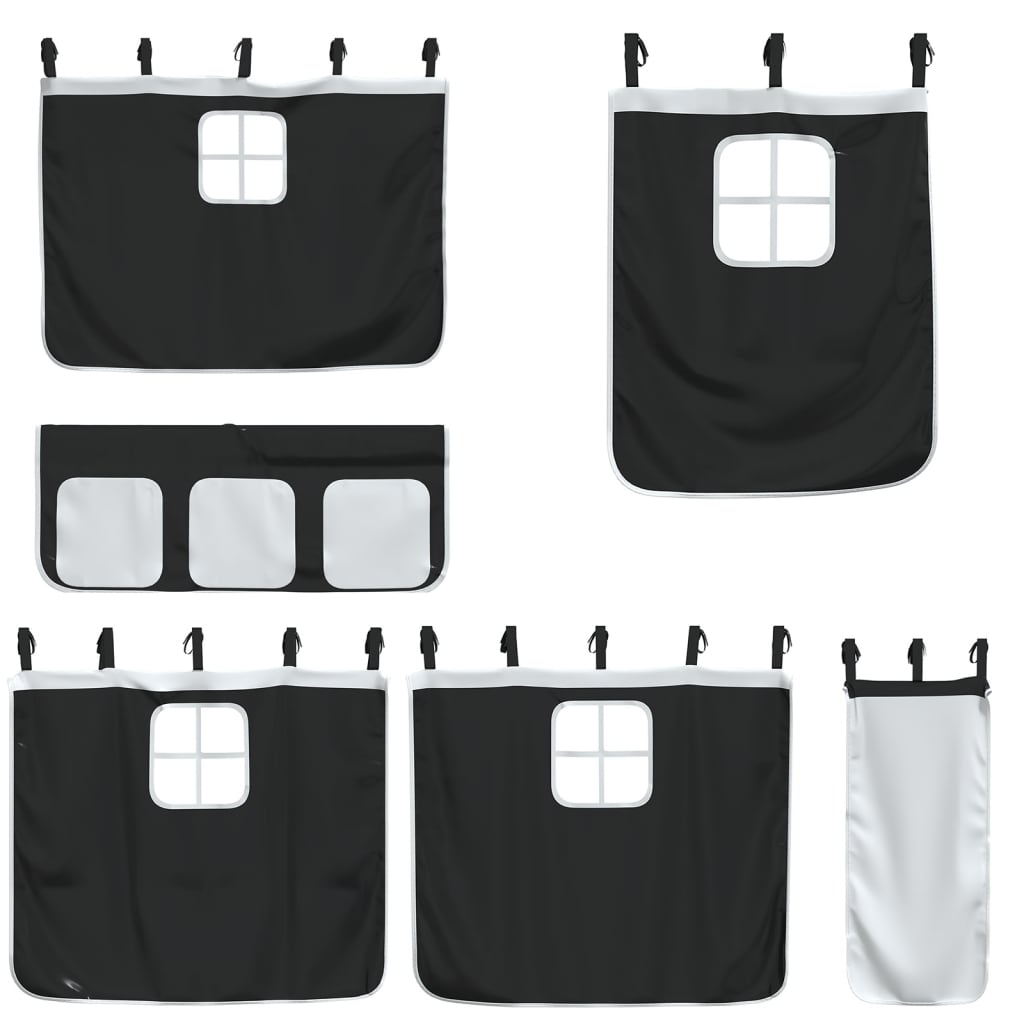 vidaXL laste kõrge voodi kardinatega, valge/must, 90x190 cm, männipuit