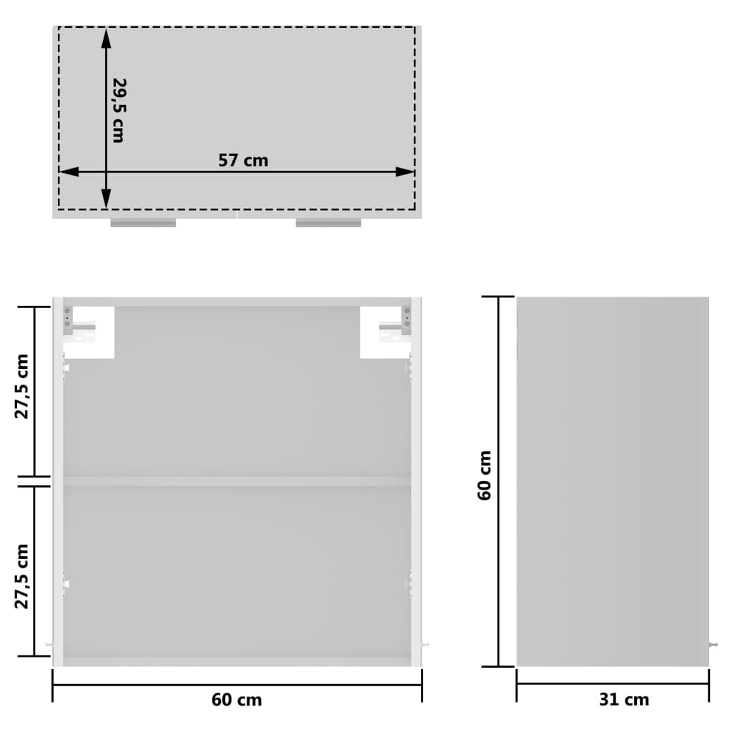 vidaXL köögikapp, kõrgläikega valge, 60 x 31 x 60 cm, puitlaastplaat