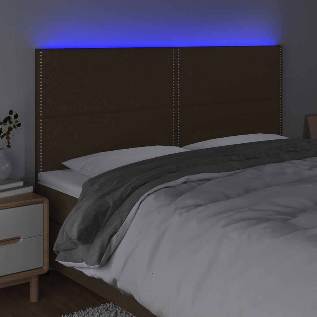 vidaXL LED-voodipeats, tumepruun, 160x5x118/128 cm, kangas