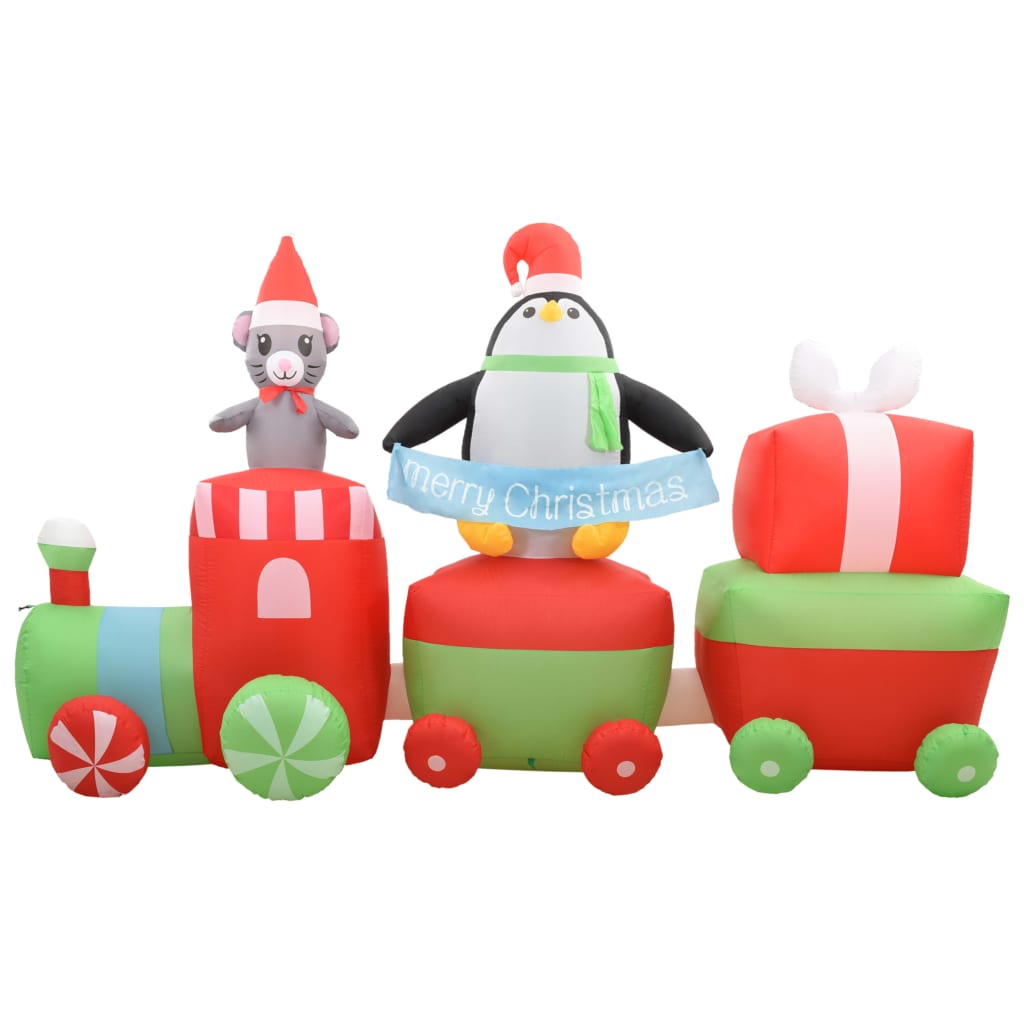 vidaXL täispumbatav pingviin ja hiir rongi peal, LED, IP44, 350 cm