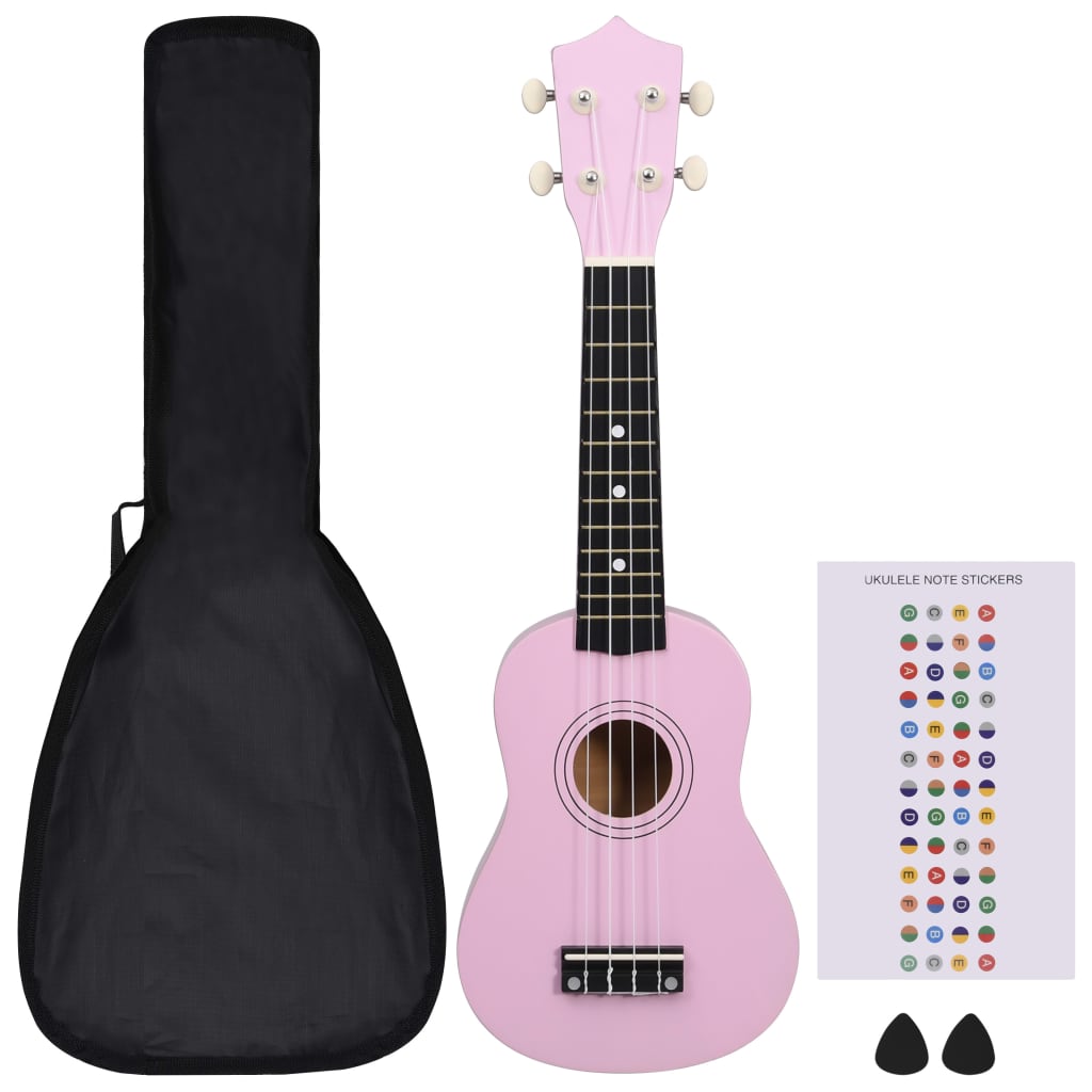 vidaXL sopran ukulele komplekt kotiga lastele roosa 21"