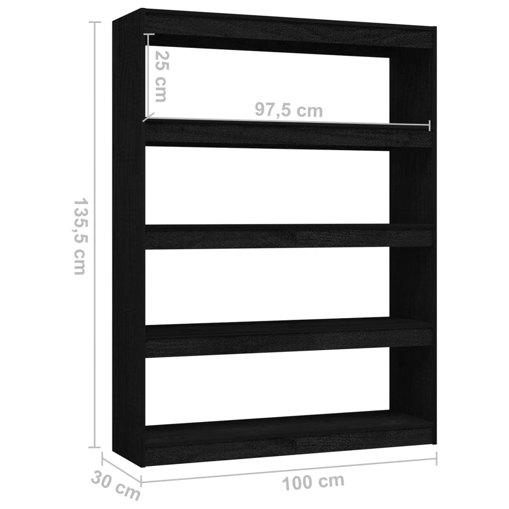 vidaXL raamaturiiul/ruumijagaja, must, 100x30x135,5 cm, täismännipuit