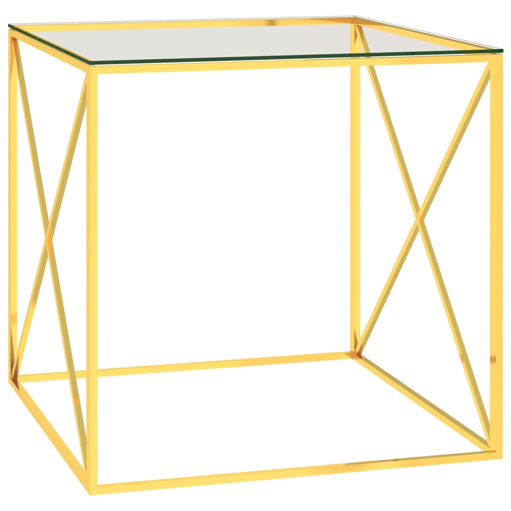 vidaXL kohvilaud, kuldne, 55 x 55 x 55 cm, roostevaba teras ja klaas
