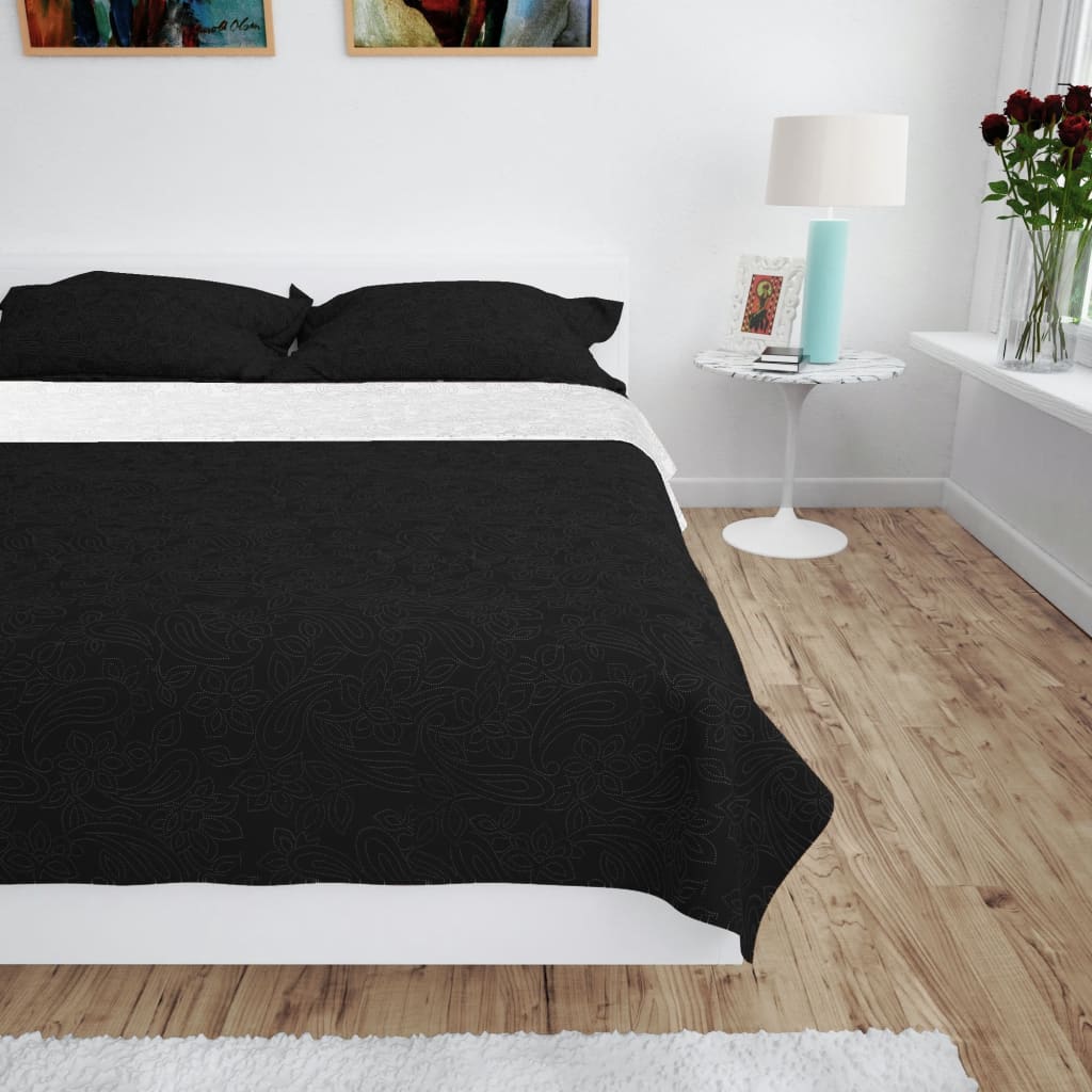vidaXL kahepoolne tepitud voodikate, must ja valge, 170 x 210 cm