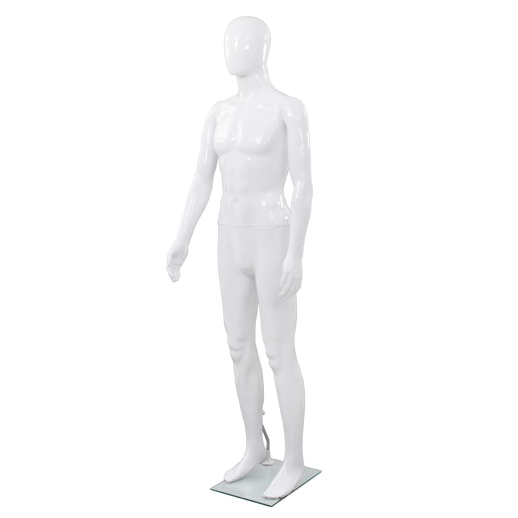 vidaXL täispikkuses meesmannekeen klaasist alusel, läikiv valge 185 cm