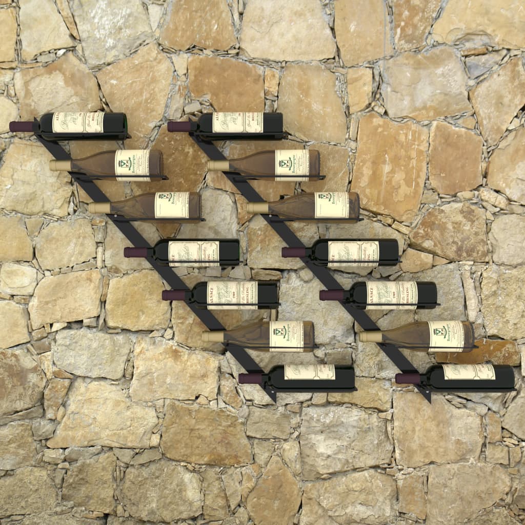 vidaXL seinale kinnitatavad veiniriiulid 14 pudelile, 2 tk must metall