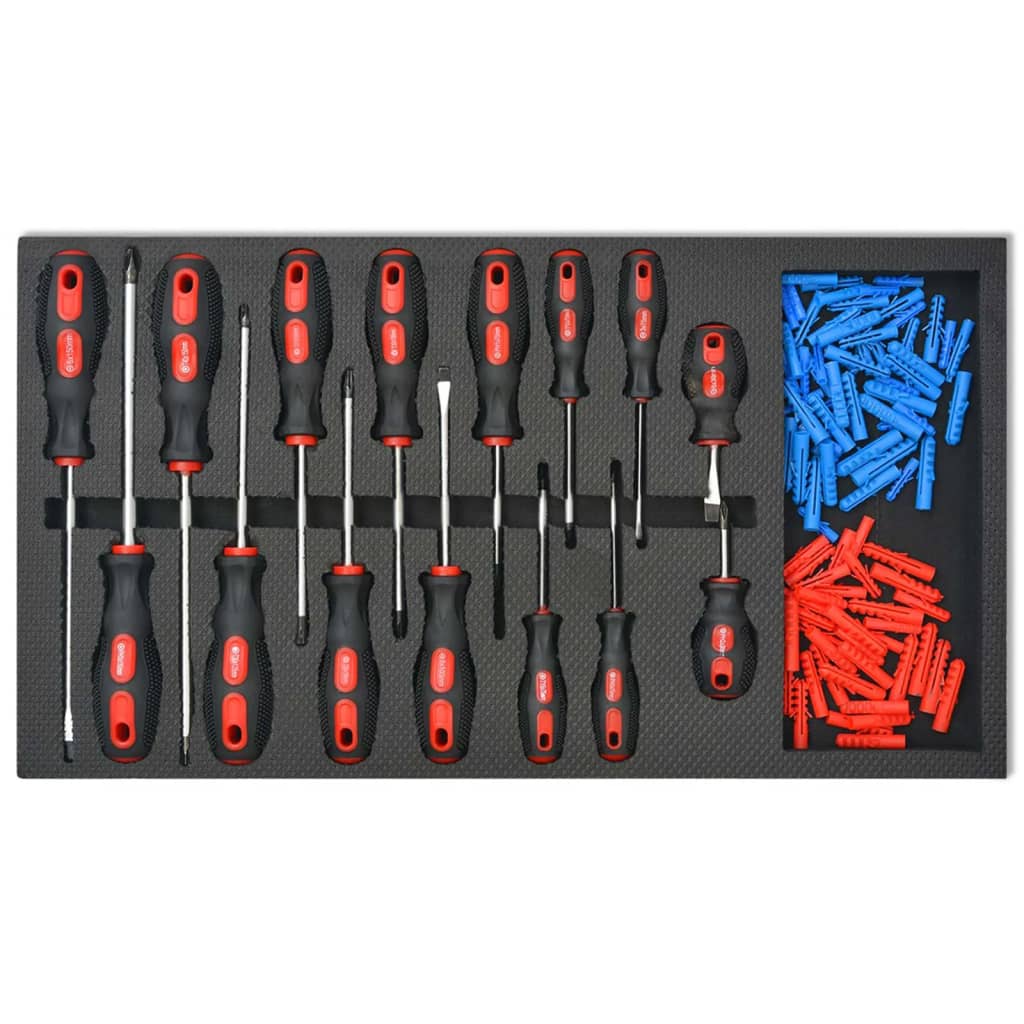 vidaXL töökoja tööriistakäru 1125 tööriistaga, terasest, punane