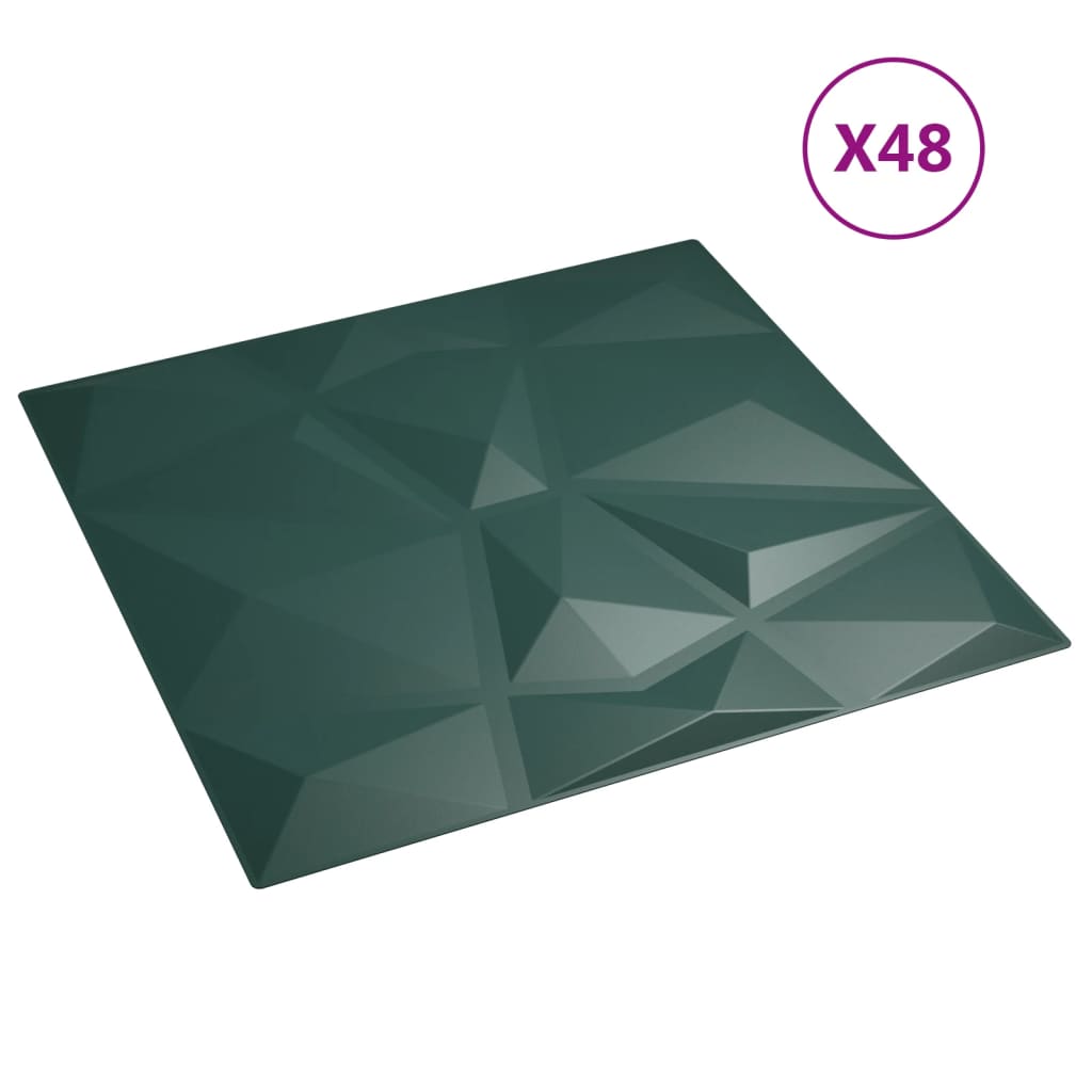vidaXL seinapaneelid 48 tk, roheline, 50 x 50 cm, XPS 12 m², teemant